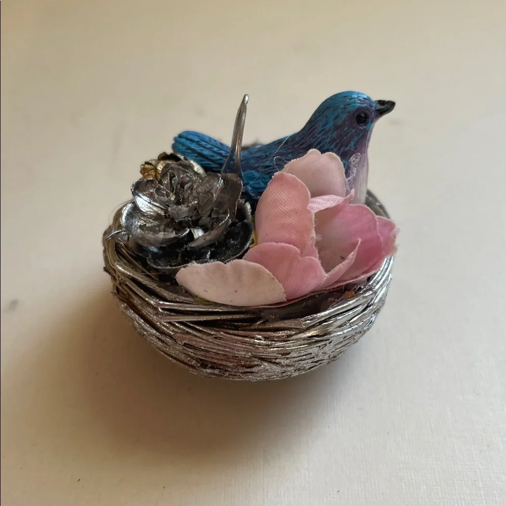 Charming Blue and Pink Bird Nest Ornament